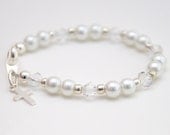 Baptism Baby Bracelet Jewelry Girls Childs Genuine Swarovski Pearl and Crystal  Baptism/Christening Cross Bracelet- Boutique Desi