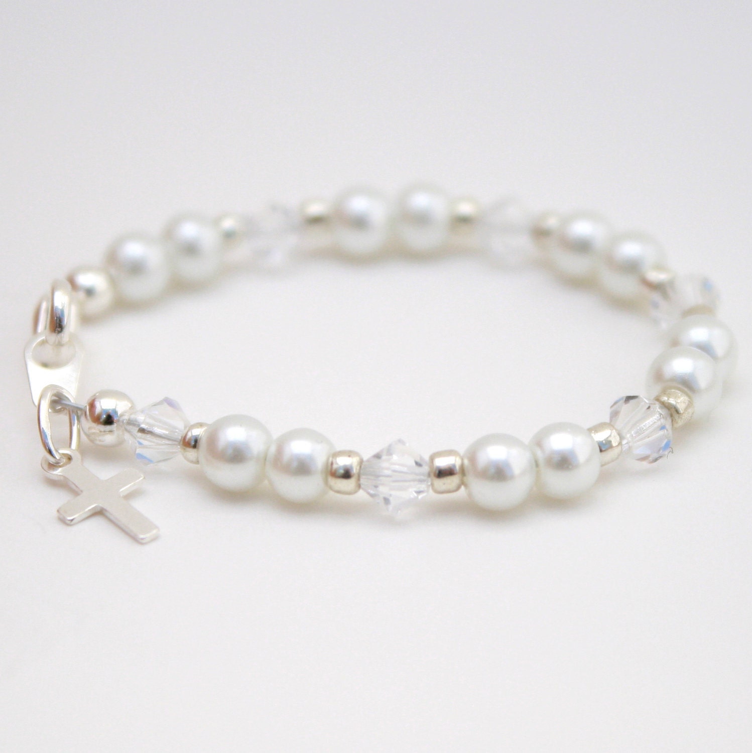 Baptism Baby Bracelet Jewelry Girls Childs Genuine Swarovski Pearl and Crystal  Baptism/Christening Cross Bracelet- Boutique Desi