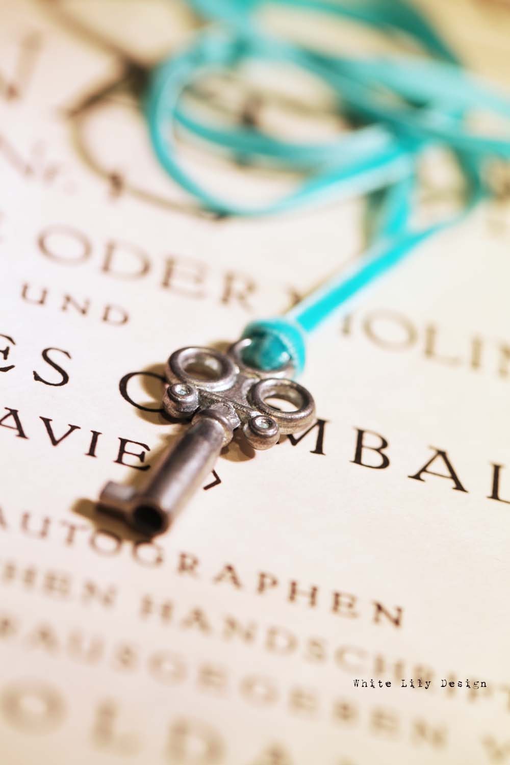 Skeleton Key Pendant . Old Key . Tiffany green velvet ribbon . Silver color . Romantic . Tiffany Key