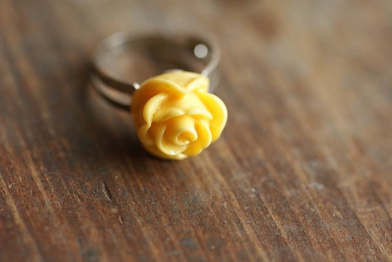 Yellow Rose Adjustable Ring . Cute . Adorable. For her . Gift . Valentine