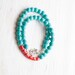 Turquoise Necklace . Red coral bead . Toggle clasp . Spring . Teal
