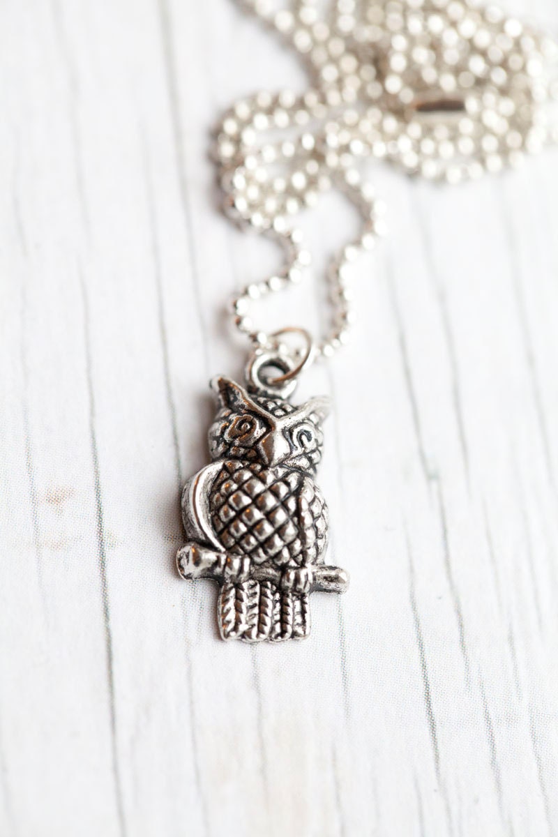 Owl Pendant . Ball chain. Small . Cute . Gift for her . Spring . Mother's day