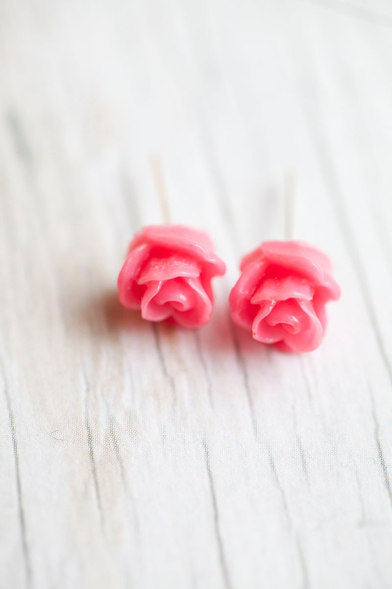 Tiny Rose Earrings . Red . Lavender . Olive Green . Fuchsia Pink . Cute . Mother's day