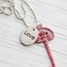 Dark pink Key pendant . Love . Ball chain . Hand painted . Vintage look . Mother's day