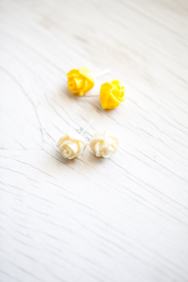Rose Earrings . Yellow . Cream . Cute . Bridal . Wedding . Summer