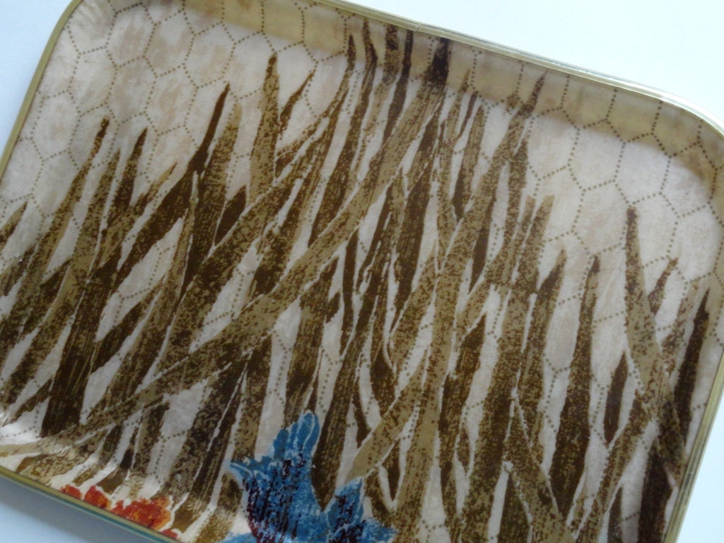 Mid Century Plastic Coated Serving Tray Nature Inspired