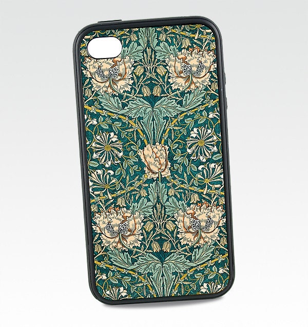Floral iPhone 5 Case, iPhone 5 Cover, Vintage William Morris Honeysuckle Peach Flower, Protective Silicone Rubber iPhone Case