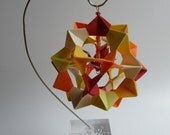Ornament Home Décor 3D Modular Origami Made Of Beige, Yellow, Orange and Red Washi Paper on an Ornament Stand OOAK