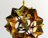 Ornament Decoration Home Décor 3D Modular Origami Handmade in Metallic Gold, Red & Green on Ornament Stand One Of A Kind OOAK