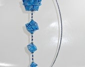 Home Decoration 3D Modular Origami HANDMADE ORNAMENT W-Geometric Modules in Blue and Silver Stripes Displayed On a Metal Ornament Stand OOAK