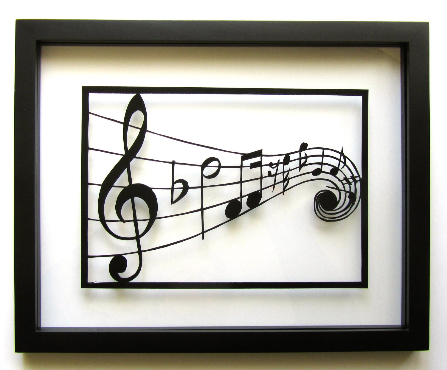 MUSIC Notes Silhouette Paper Cutout Wall and Home Décor ORIGINAL Design For Music Lovers SIGNED Handmade Framed One Of A Kind