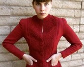 30's or 40's Art Deco Tailored Blazer- Burnt Sienna with Relief Swirls- Incredible Fitted Cut - crossoffice