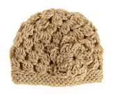 Crochet Baby Girl Hat Beige with Flower
