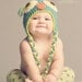 Owl Earflap Baby Boy Hat Photo Prop Aqua Blue and Green