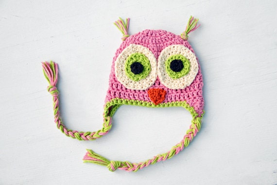 Baby Girl Owl Hat Pink and Green Photo Prop