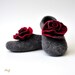 Felted slippers "Red&grey roses"
