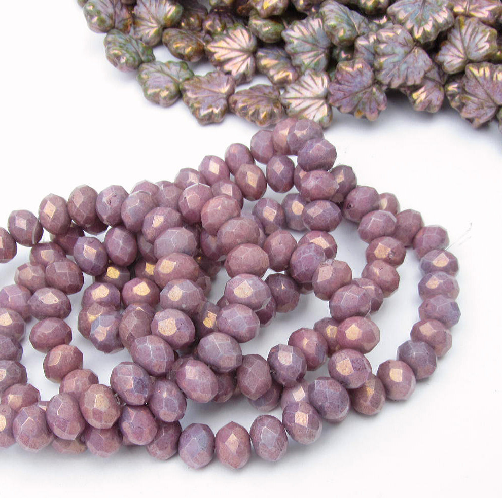 Czech 4x6 Rondelles Glass Beads Plum / Dark Lavender 12 Pieces