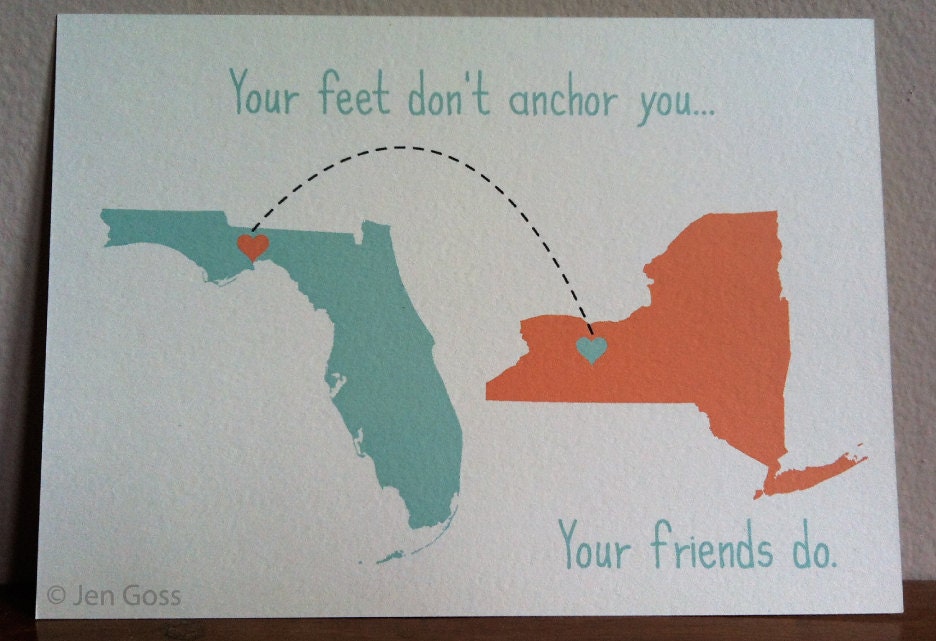Best friend prints, TWO prints, best friend going away gift, custom state to state, long distance, love across the miles 5" x 7" prints