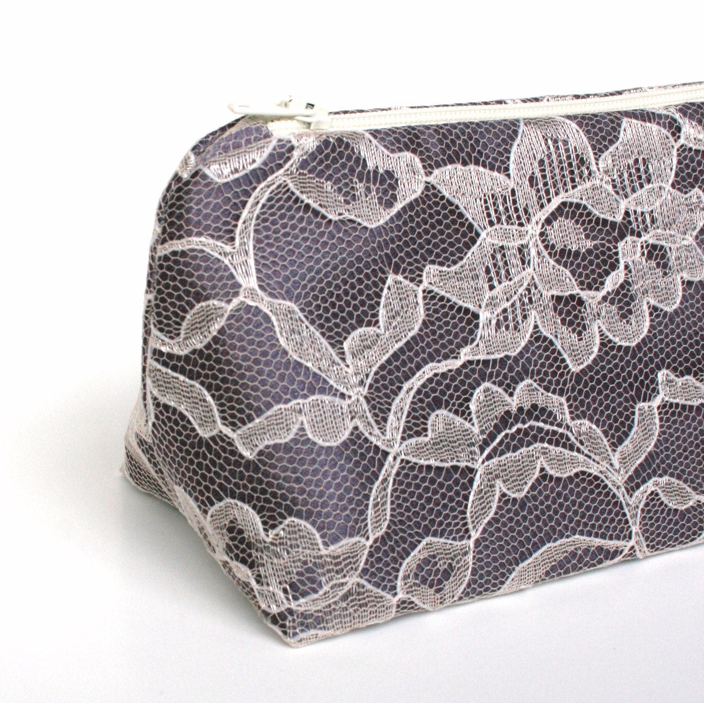 Lace Amethyst & Ivory Cosmetic Bag - Bridesmaid Gift, Wedding Favor, Feminine Romantic Gift for Her, Mother's Day Gift