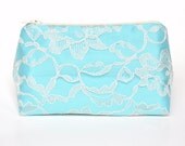 Bridesmaid Gift in Tiffany Blue/Aqua Wedding: Makeup Bag, Bridal Gift, Wedding Accessory, Clutch - Something Blue