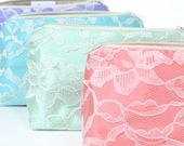 Bridesmaid Gifts: Lace Cosmetic Bags, Bulk Order Pricing, Spring Pastels, Wedding Favor, Clutch, Makeup Bags Bulk