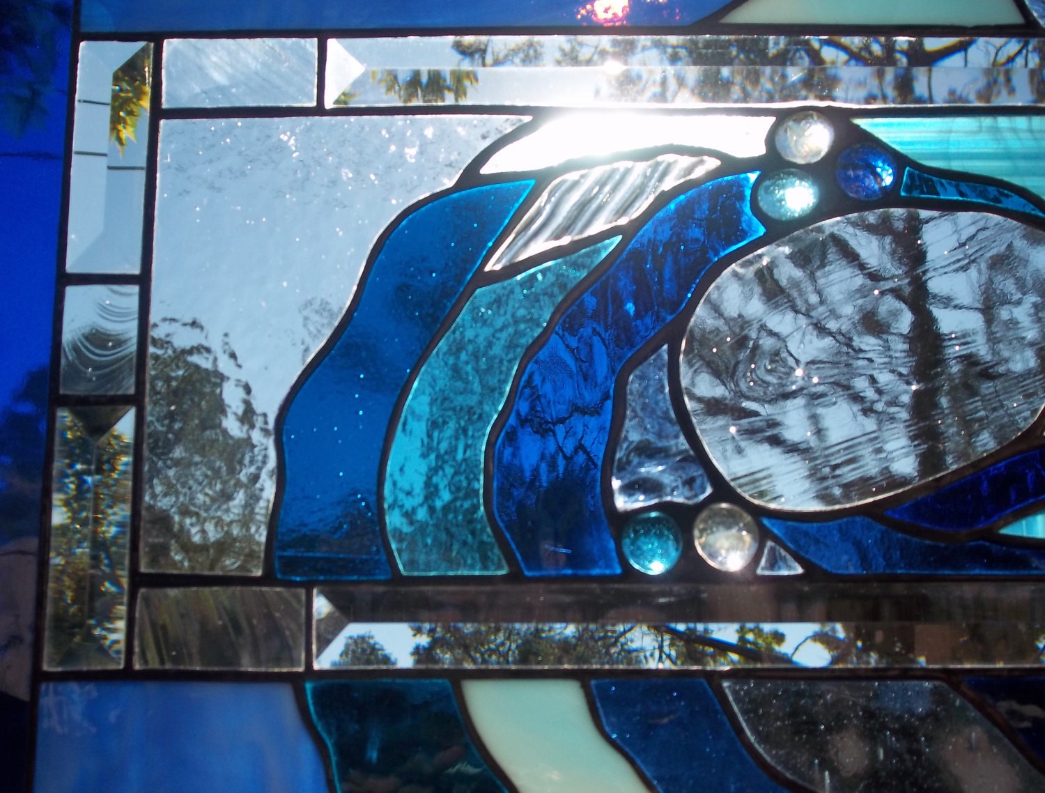 Cresting Wave Stained Glass Window Panel