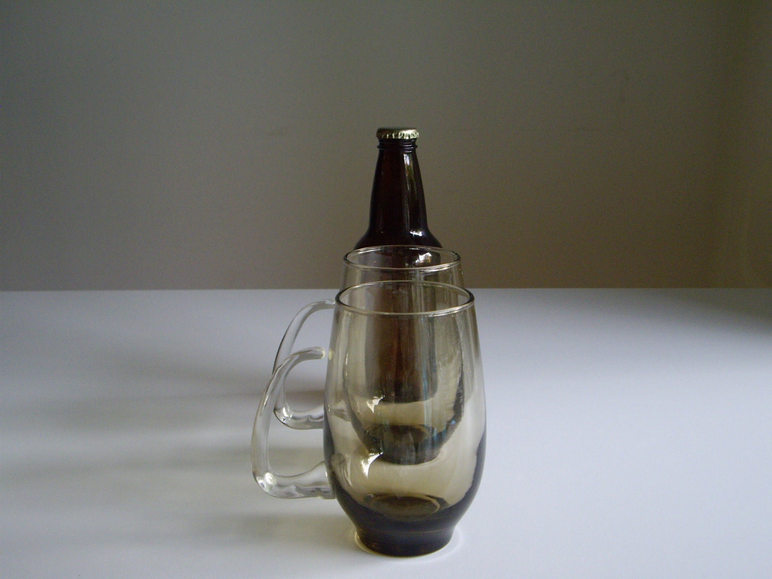 Vintage Mid Century Modern Beer Mugs - Tinted Tankards or Glasses - Vintage Smokey Amber