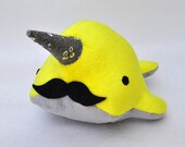 Narwhal Plush - with Mustache - Medium - MADE TO ORDER (Available in many colors)