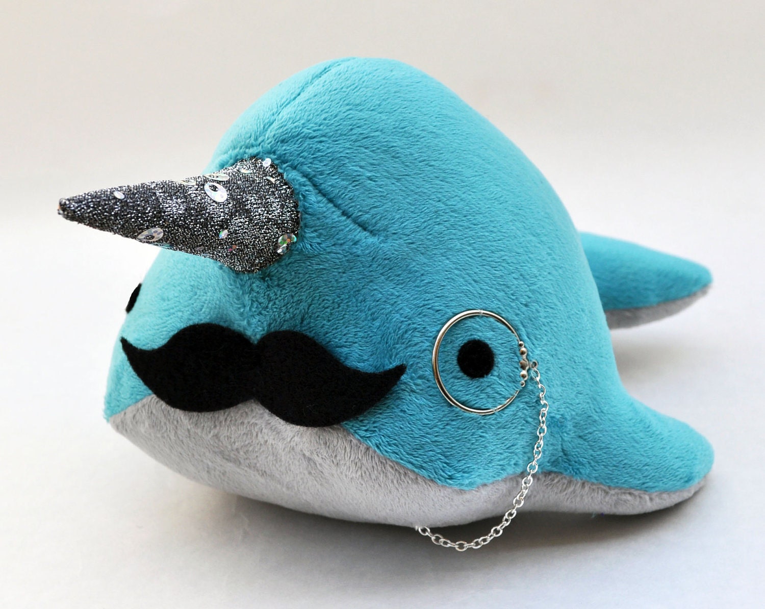 Narwhal Plush - with Mustache and Monocle - Medium - MADE TO ORDER (Choose colors)