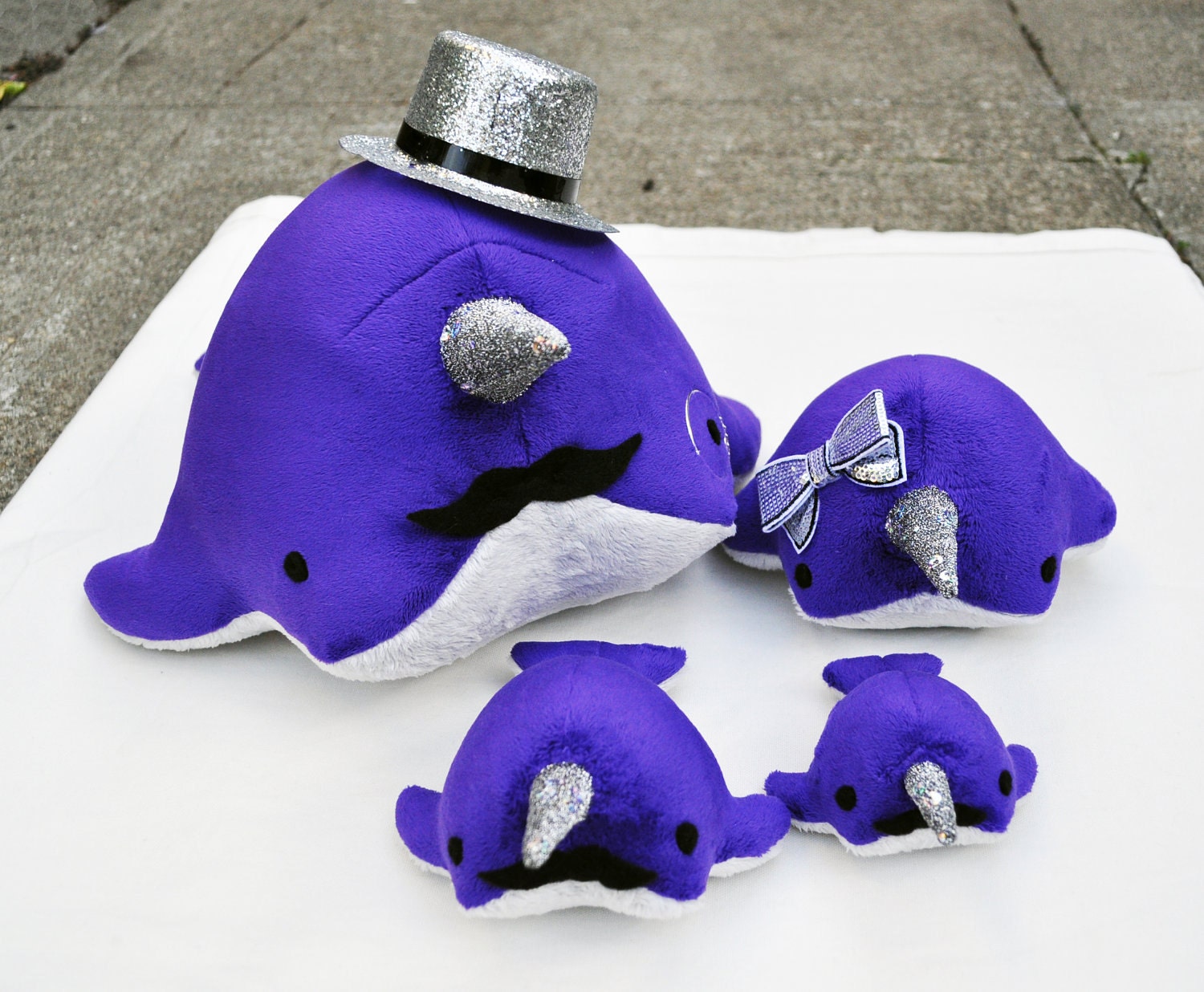 Dandy Narwhal Plush with Mustache, Monocle, and Top Hat - MADE TO ORDER - (Choose colors)