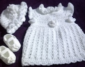 Crochet baby dress, Christening gown, Blessing dress, Baptism dress, hat and shoes heirloom