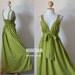 Long Olive Green Maxi Dress Elegant V-styled Neck : Love Party Collection