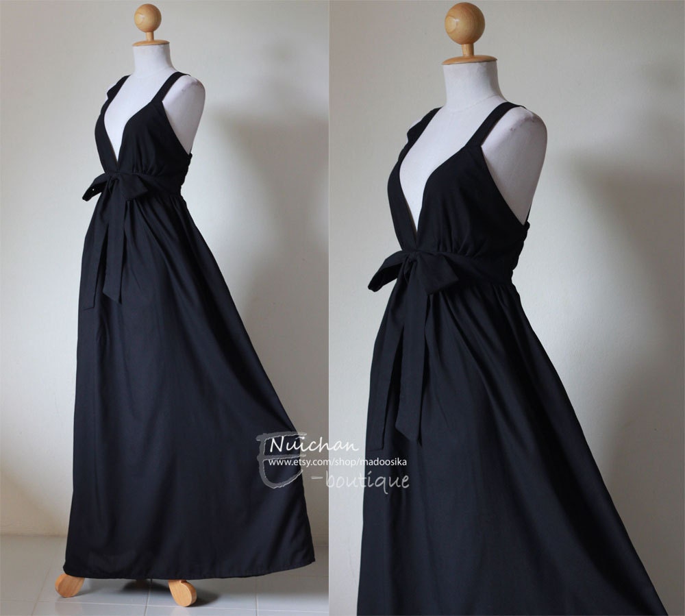 Black Maxi Dress Elegant V-styled Neck Long Evening Gown : Love Party Collection