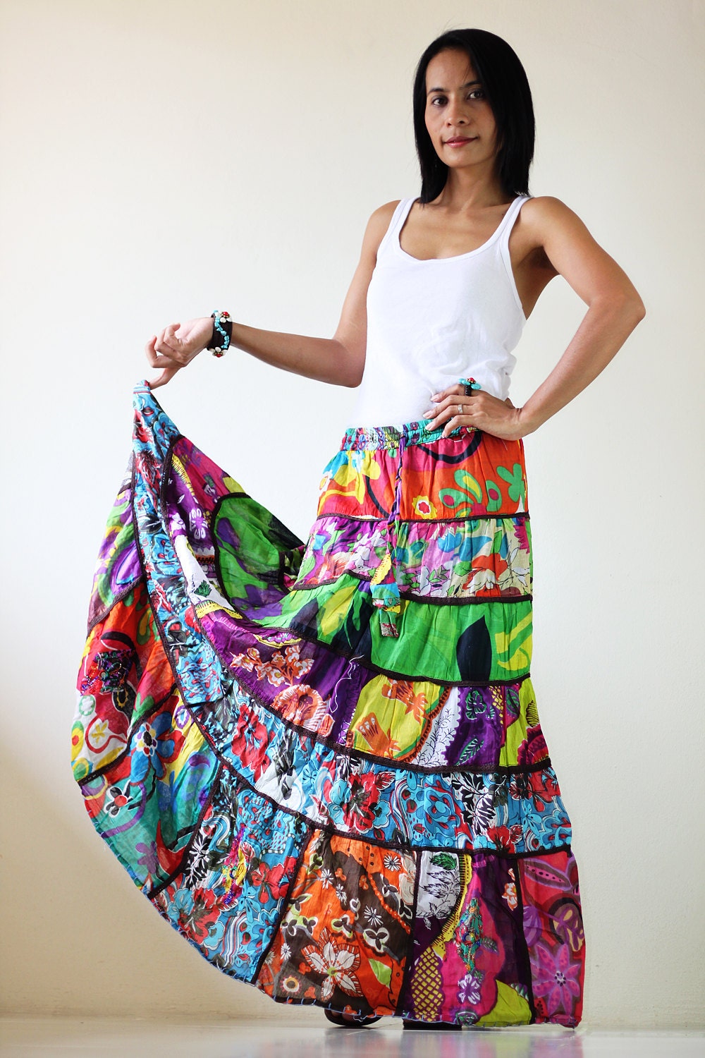 Long Patchwork Maxi skirt : Boho Patchwork Skirt Collection II