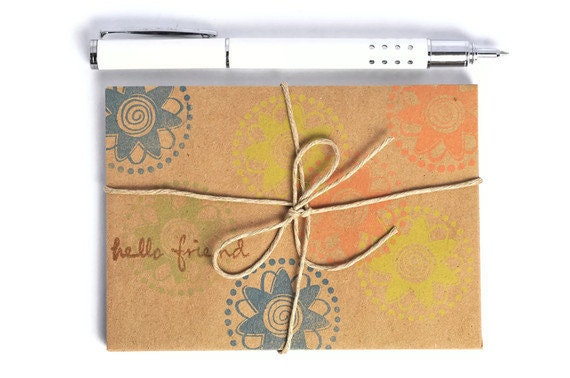 Envelope set . kraft paper . 5 ct . ECO friendly . hand stamped . recycled paper . letters . friend . love . gifts for her