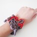 River topography- crocheted cuff bracelet- red and grey crochet -ooak