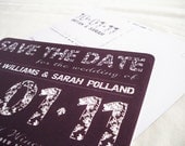 Purple Save the Date Vintage Postcards on 4x6 Card with Flowers