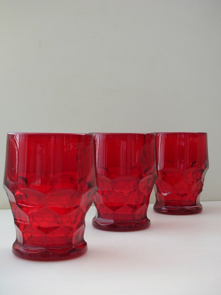 Ruby Red Georgian Tumblers Set of 3- Ruby Glass 9 oz. Treasury Item from The Back Part of the Basement