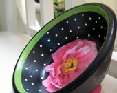 Wooden Bowl with Ball Feet -   Black, Green and Hot Pink - Camelia and Bible verse