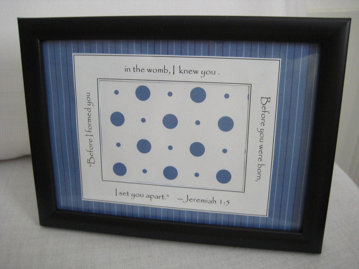 Ultrasound Frame-Blue and White Stripes & Polka Dots-Baby Boy-5x7 Black