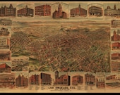 1891 Los Angeles California Vintage City View HISTORIC Historic Print, 18"x12.75", High Quality Giclee Reproduction