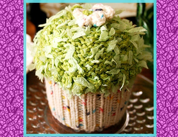 Hand Knitted 3-D Cupcake great for a gift Ooak knit accessorie Pin cushion