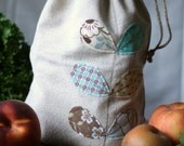 cotton produce/storage bag in blue & brown leaves
