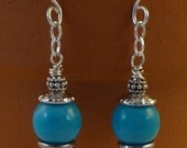 Earrings Lampwork Bead Turquoise and Silver  - 'Southwest Classic'