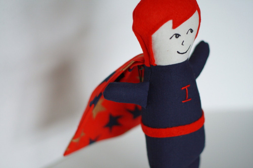 Ian the Incredible- Boy Superhero Doll, Red and Blue Star cape