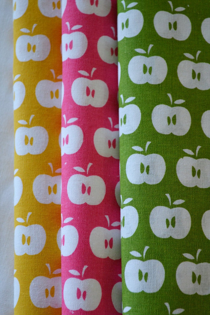 APPLES hand printed fabrics pack of 3