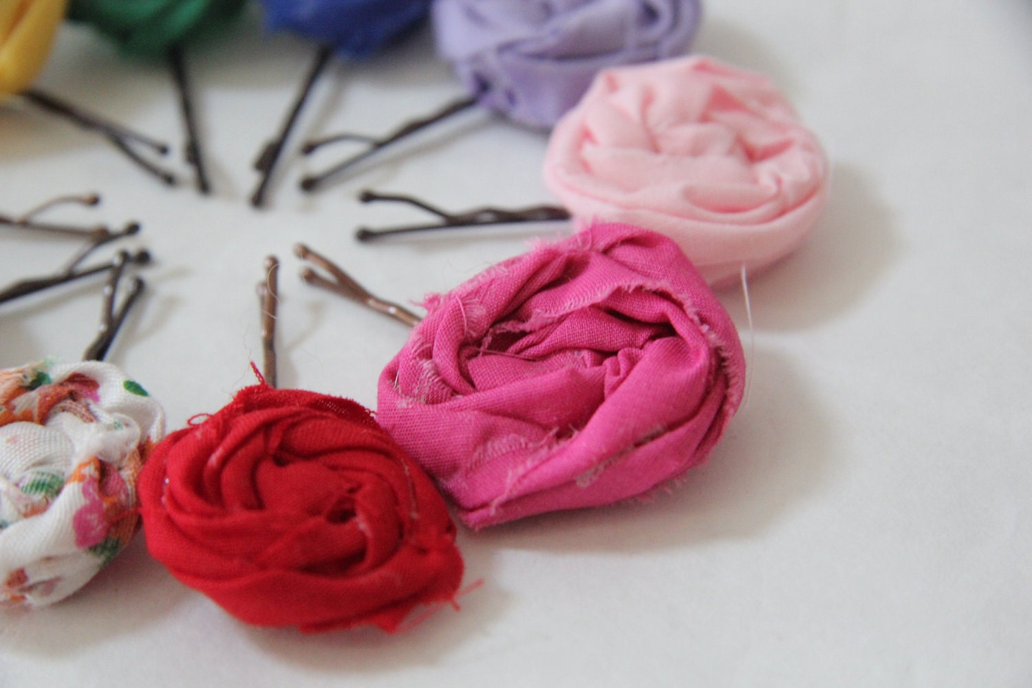 Fabric Flower Rosette Bobby Pins - Set of Two