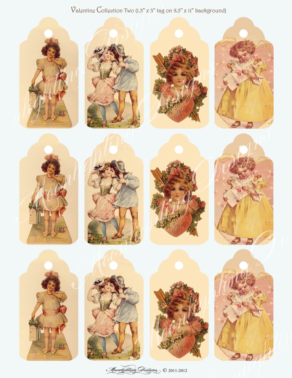 DIGITAL GIFT TAGS Vintage Victorian Valentines 12 tags Download Printable antique paper collage altered art card journals scrapbooking 526a