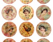 VINTAGE LADIES with Caps Printable  2.5 inch Digital Collage Sheet for Pocket Mirrors Magnets Paper Weights Printable circle images
