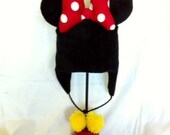 Minnie Mouse Inspired Fleece Earflap Beanie Hat